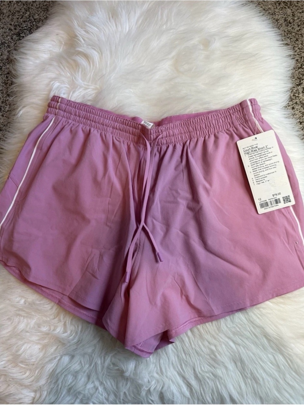 Lululemon Court Rival High-Rise Short 3" PKFR WHT Size 12 New
